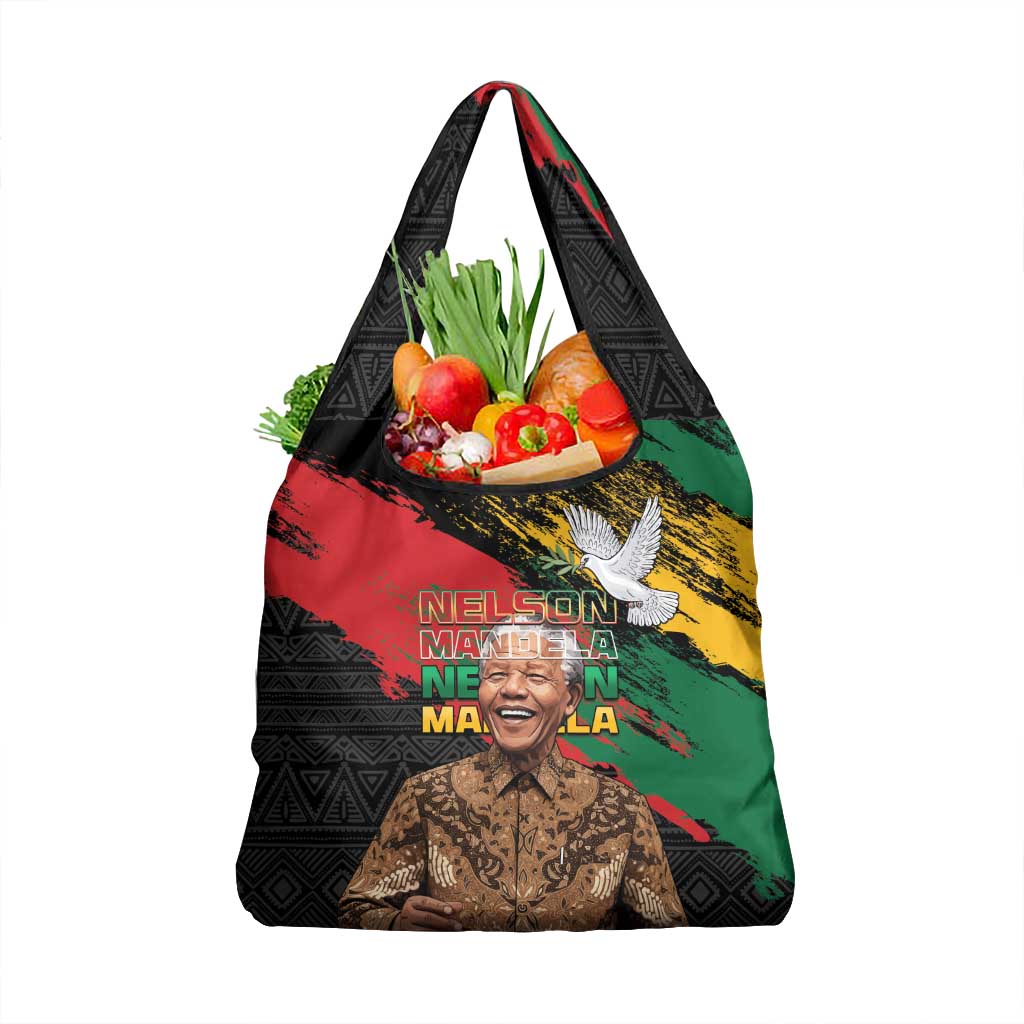 Nelson Mandela International Day Grocery Bag African Pattern Grunge Style - Wonder Print Shop