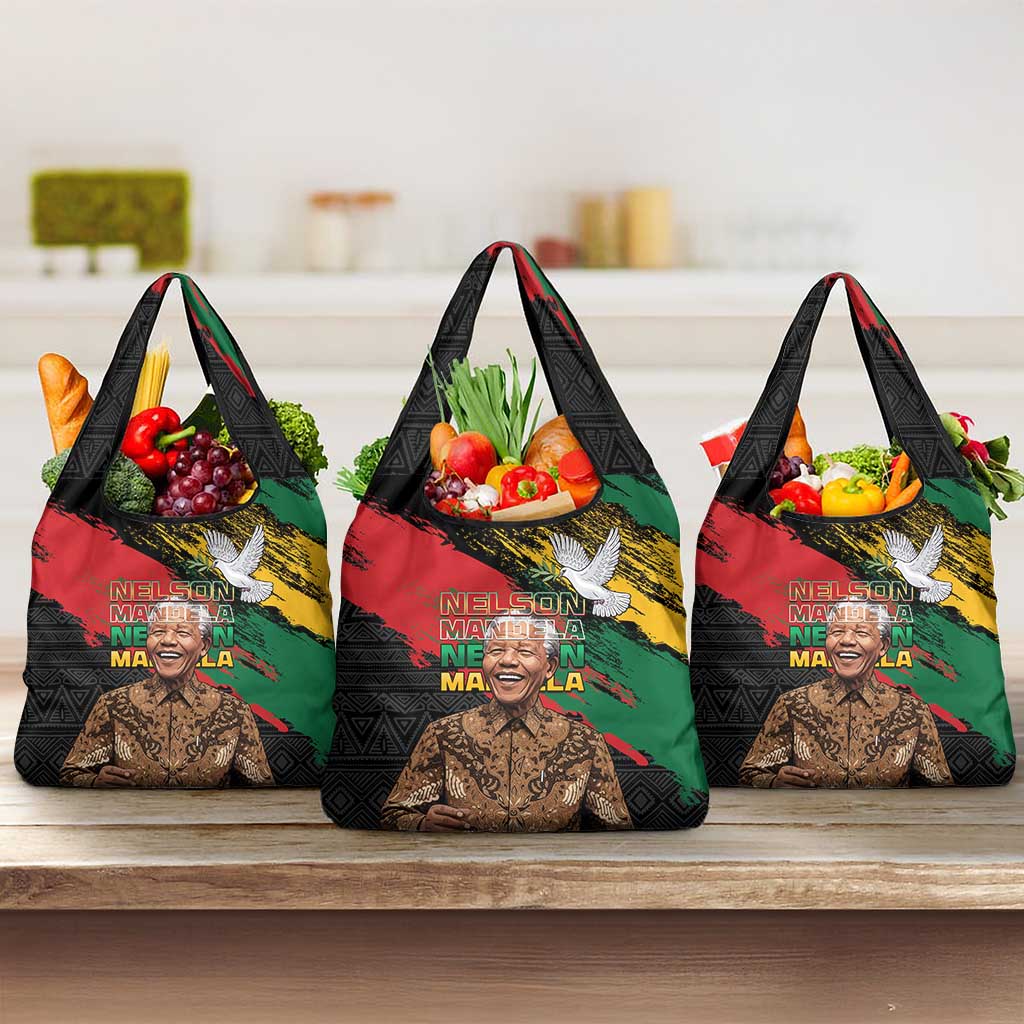 Nelson Mandela International Day Grocery Bag African Pattern Grunge Style - Wonder Print Shop