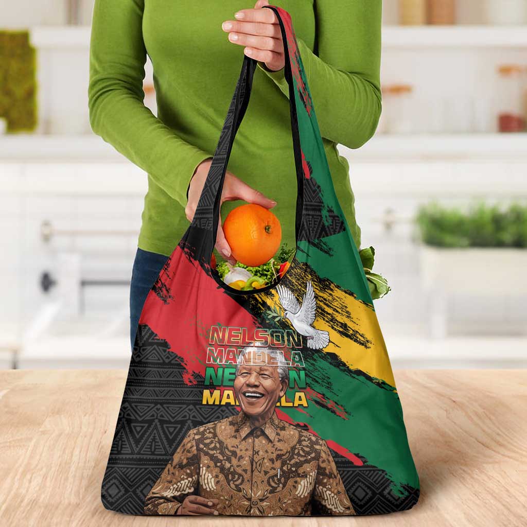 Nelson Mandela International Day Grocery Bag African Pattern Grunge Style - Wonder Print Shop