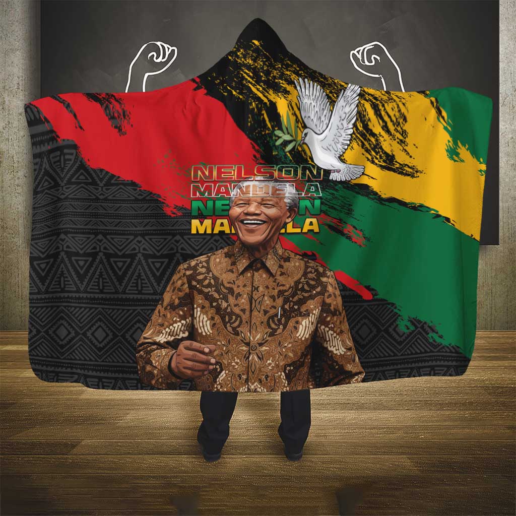 Nelson Mandela International Day Hooded Blanket African Pattern Grunge Style - Wonder Print Shop