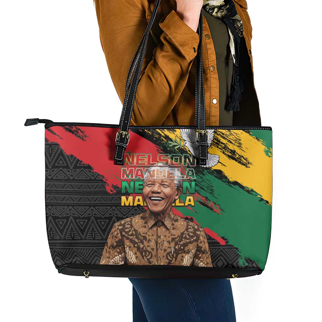 Nelson Mandela International Day Leather Tote Bag African Pattern Grunge Style - Wonder Print Shop