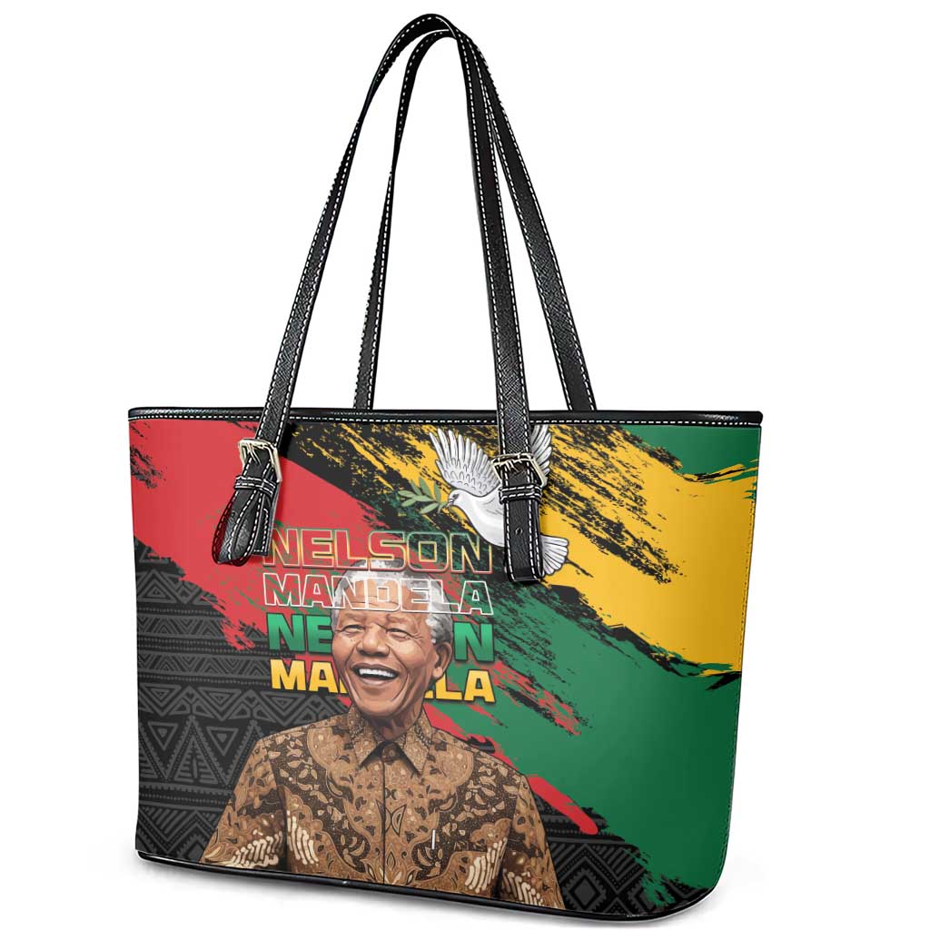 Nelson Mandela International Day Leather Tote Bag African Pattern Grunge Style - Wonder Print Shop