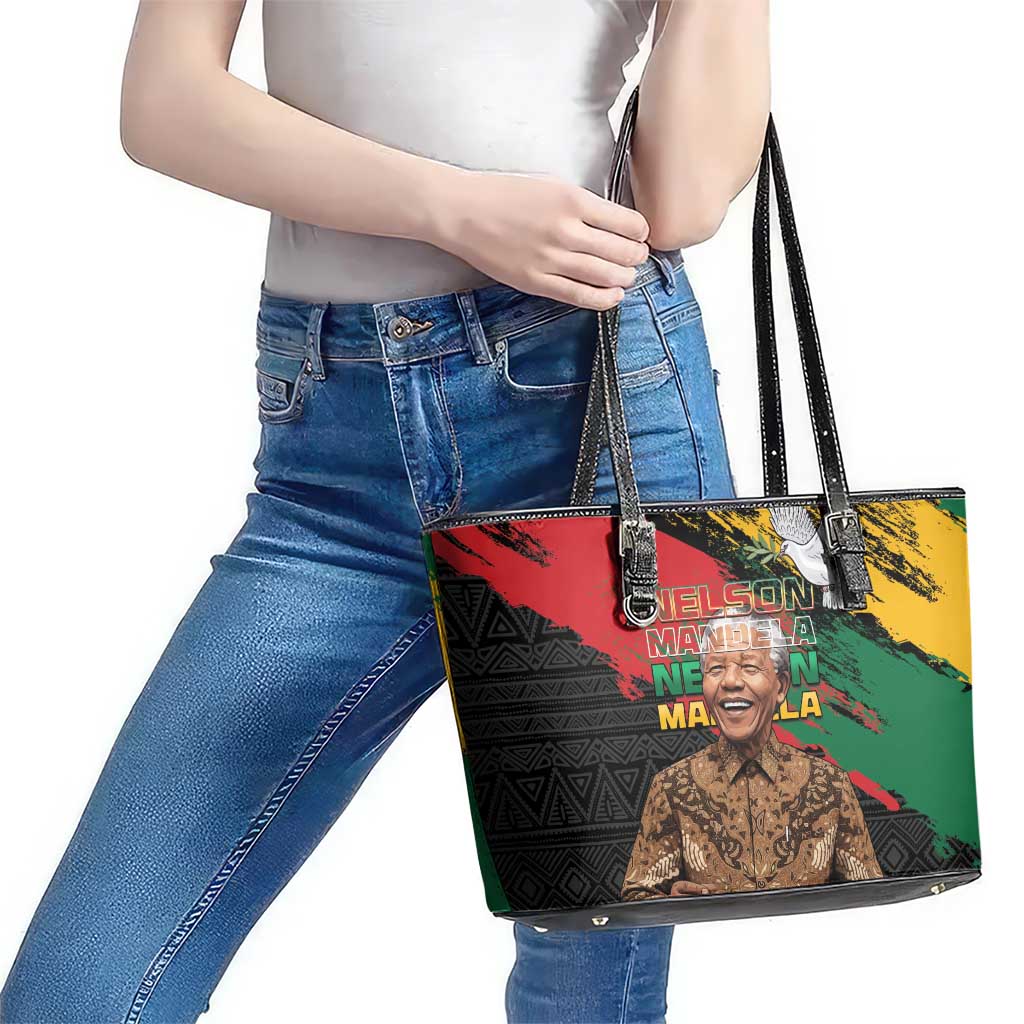 Nelson Mandela International Day Leather Tote Bag African Pattern Grunge Style - Wonder Print Shop