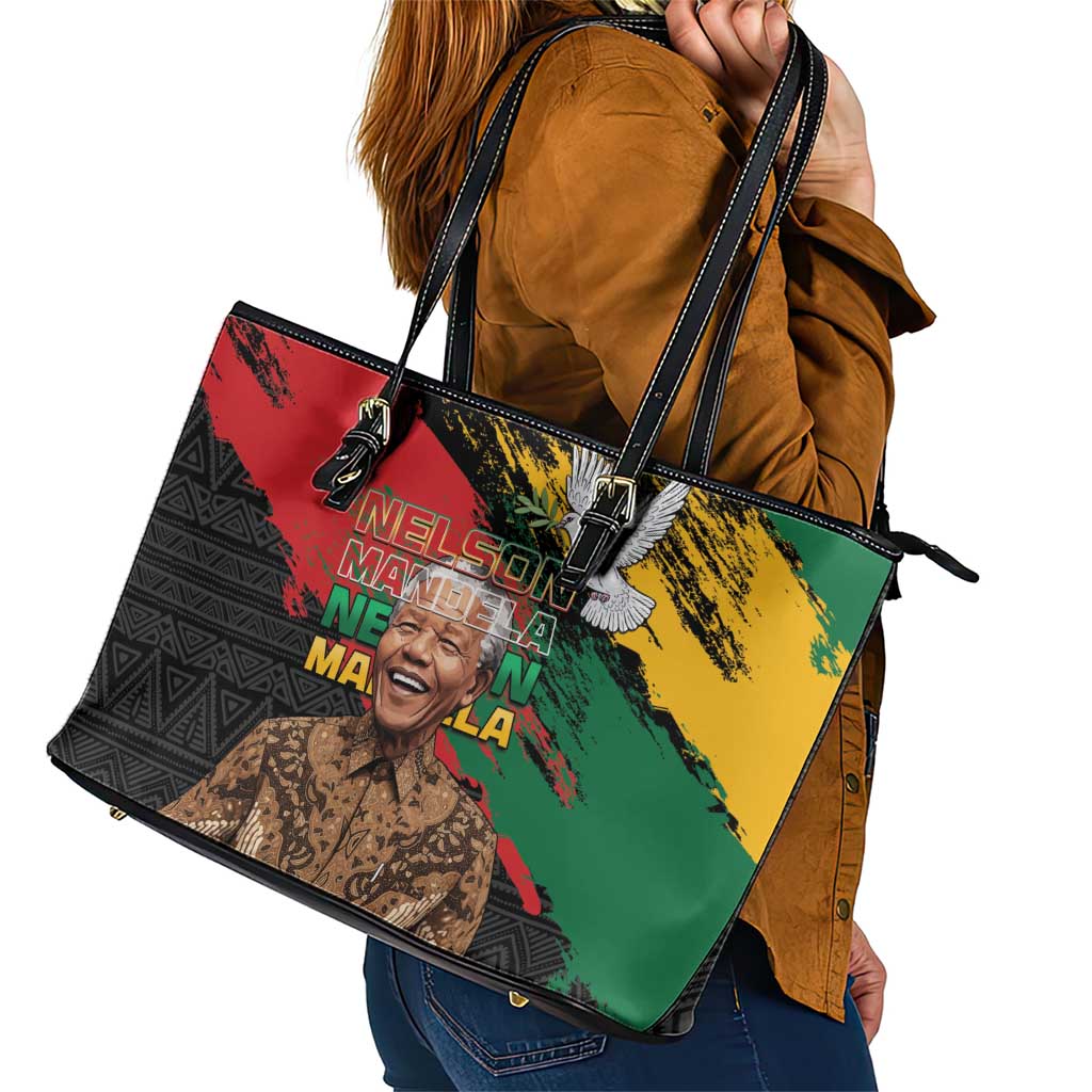 Nelson Mandela International Day Leather Tote Bag African Pattern Grunge Style - Wonder Print Shop