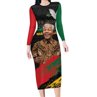 Nelson Mandela International Day Long Sleeve Bodycon Dress African Pattern Grunge Style - Wonder Print Shop