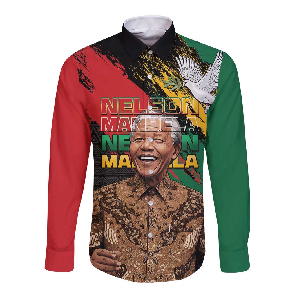 Nelson Mandela International Day Long Sleeve Button Shirt African Pattern Grunge Style - Wonder Print Shop