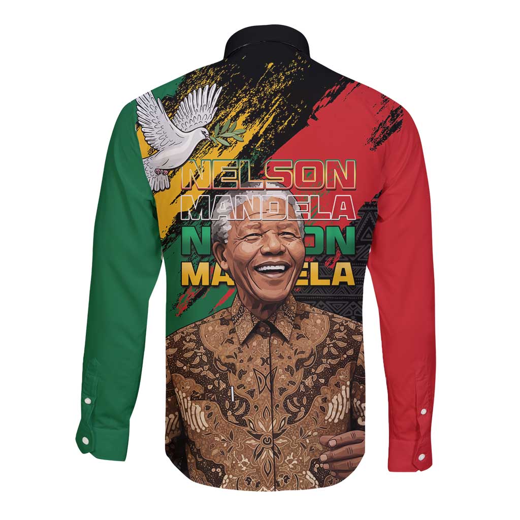 Nelson Mandela International Day Long Sleeve Button Shirt African Pattern Grunge Style - Wonder Print Shop