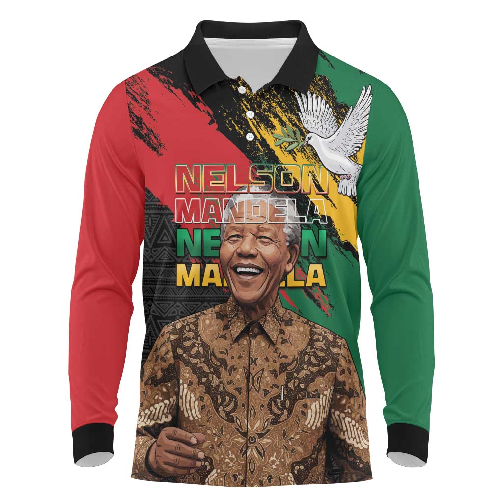 Nelson Mandela International Day Long Sleeve Polo Shirt African Pattern Grunge Style - Wonder Print Shop