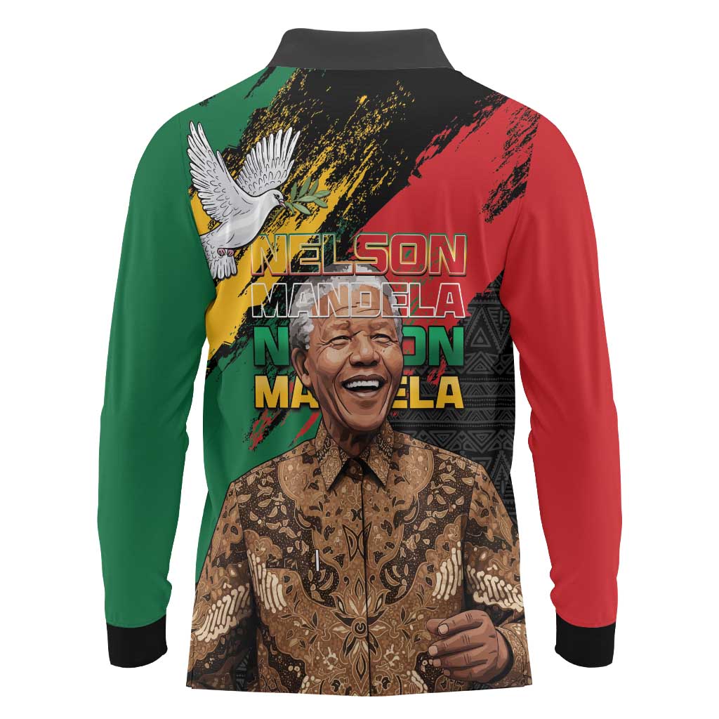 Nelson Mandela International Day Long Sleeve Polo Shirt African Pattern Grunge Style - Wonder Print Shop