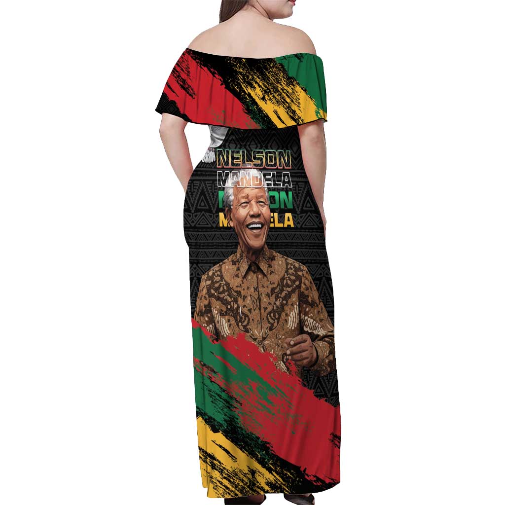 Nelson Mandela International Day Off Shoulder Maxi Dress African Pattern Grunge Style - Wonder Print Shop