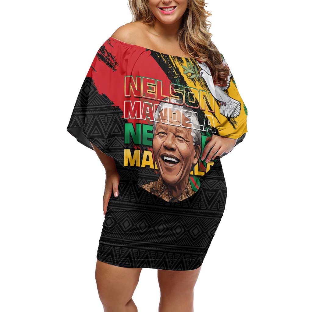Nelson Mandela International Day Off Shoulder Short Dress African Pattern Grunge Style - Wonder Print Shop