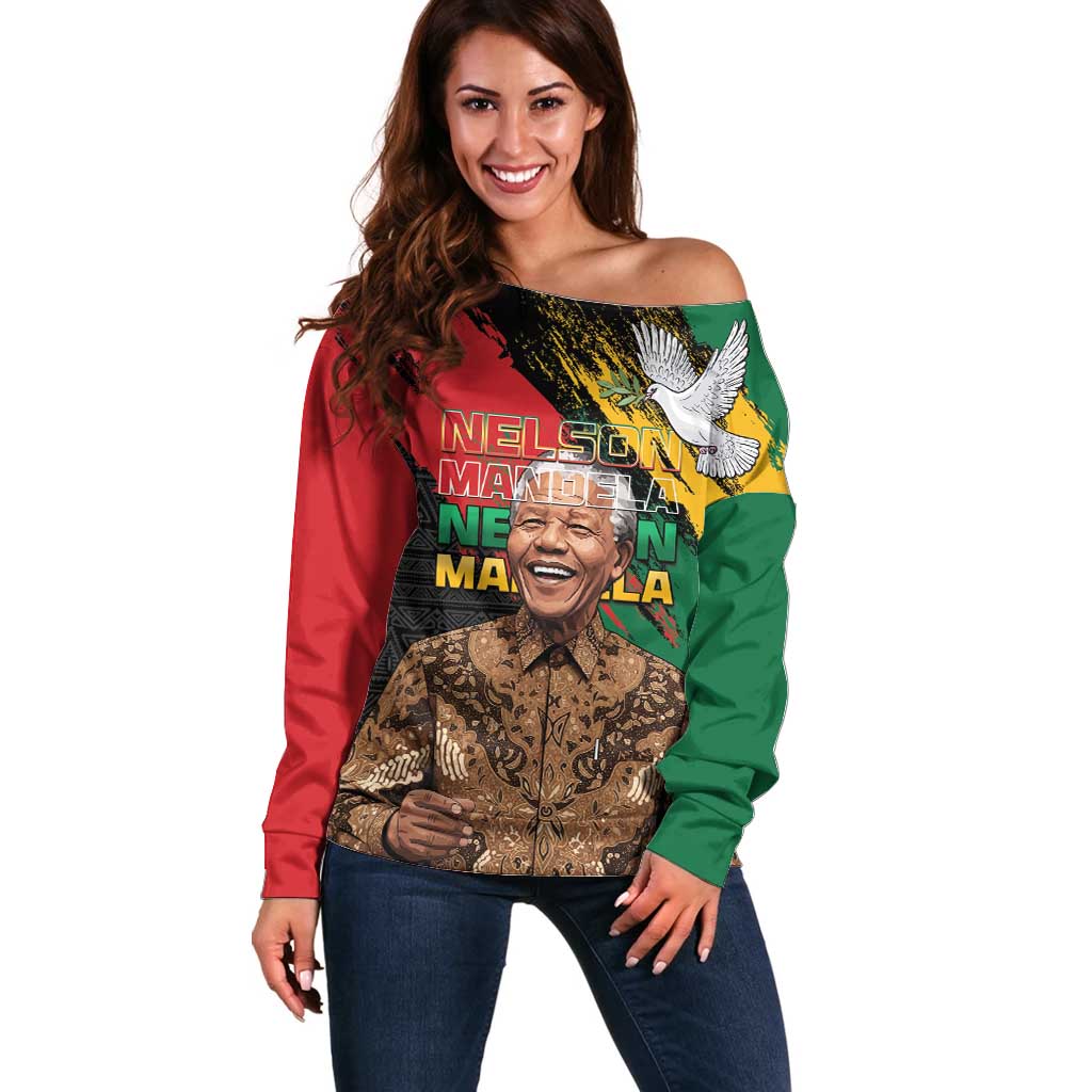 Nelson Mandela International Day Off Shoulder Sweater African Pattern Grunge Style - Wonder Print Shop