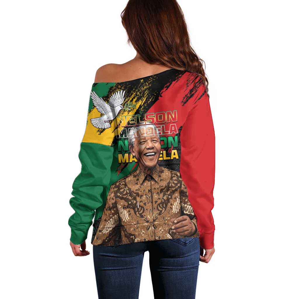 Nelson Mandela International Day Off Shoulder Sweater African Pattern Grunge Style - Wonder Print Shop