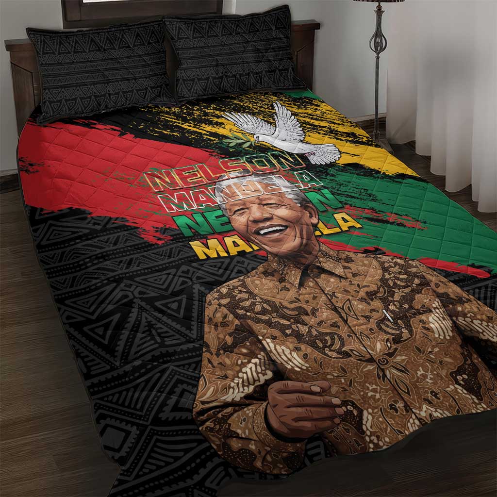 Nelson Mandela International Day Quilt Bed Set African Pattern Grunge Style - Wonder Print Shop