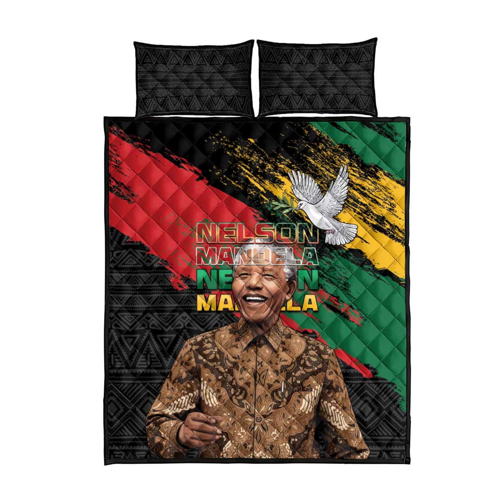 Nelson Mandela International Day Quilt Bed Set African Pattern Grunge Style - Wonder Print Shop