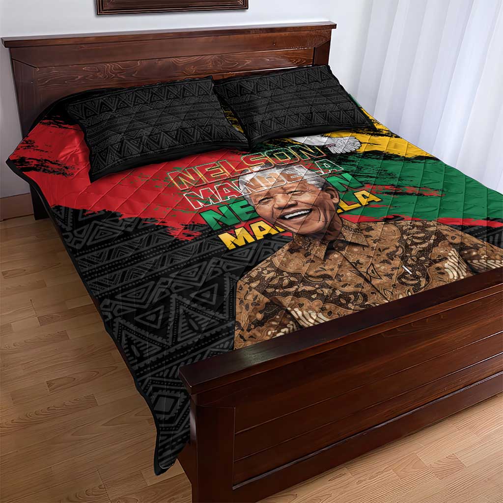 Nelson Mandela International Day Quilt Bed Set African Pattern Grunge Style - Wonder Print Shop