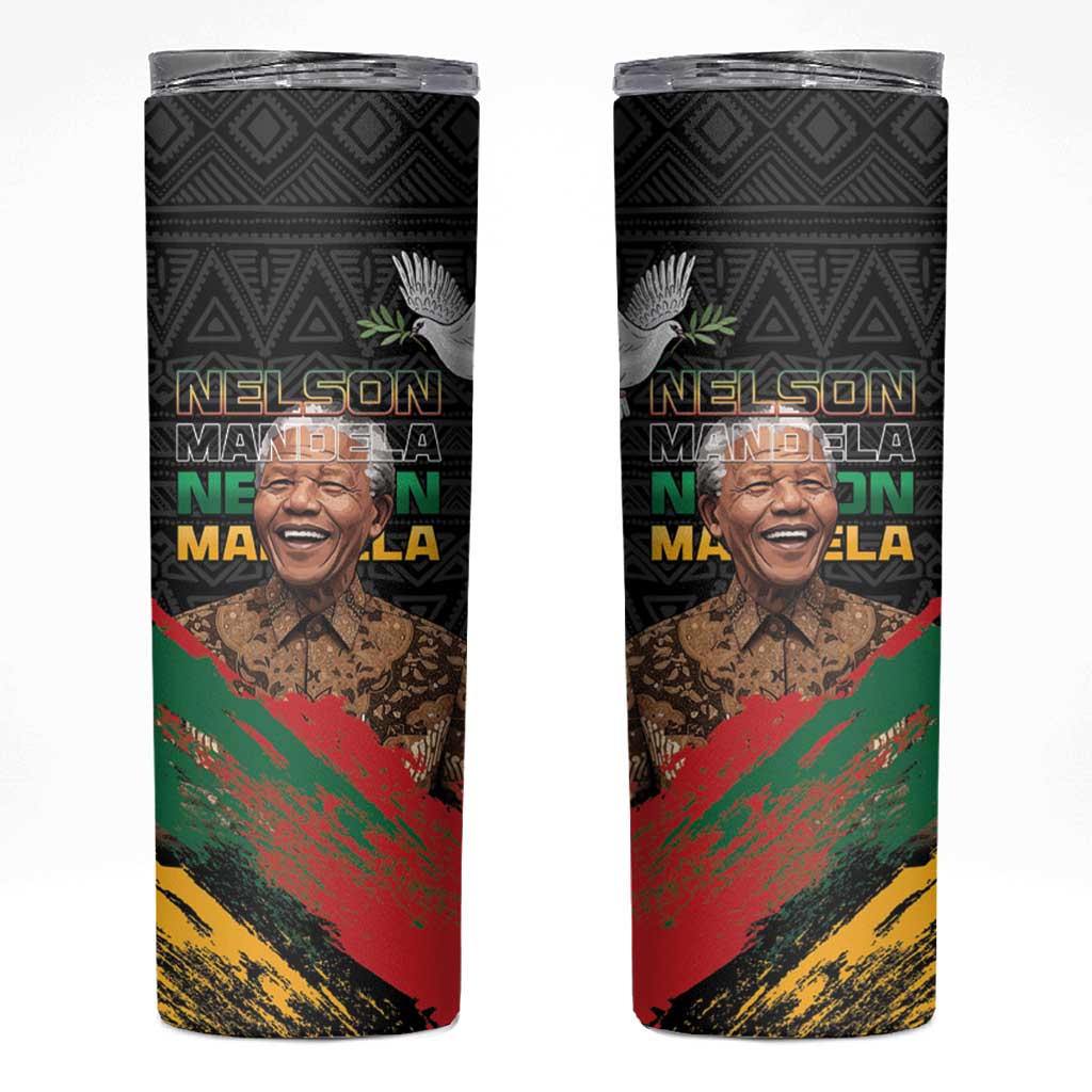 Nelson Mandela International Day Skinny Tumbler African Pattern Grunge Style - Wonder Print Shop