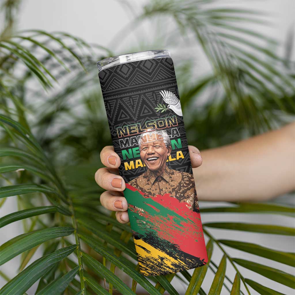 Nelson Mandela International Day Skinny Tumbler African Pattern Grunge Style - Wonder Print Shop