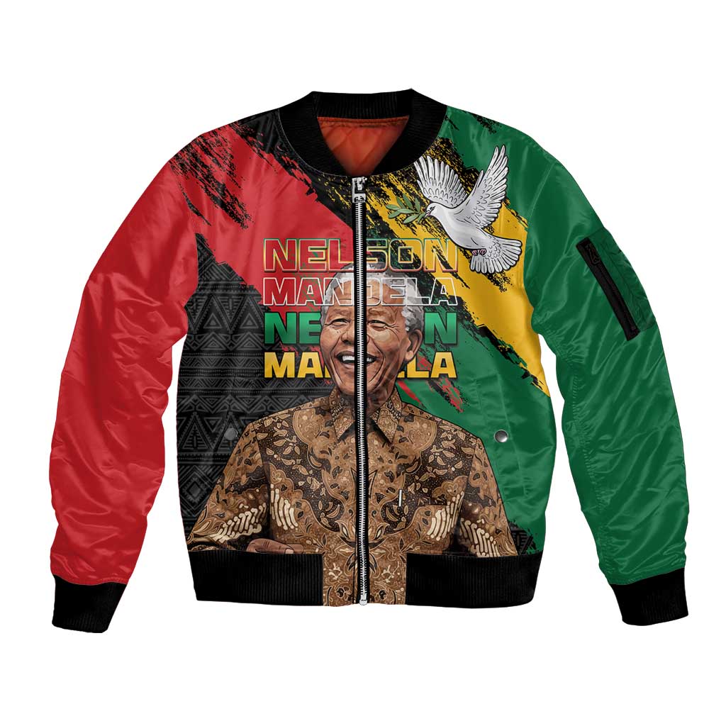 Nelson Mandela International Day Sleeve Zip Bomber Jacket African Pattern Grunge Style - Wonder Print Shop