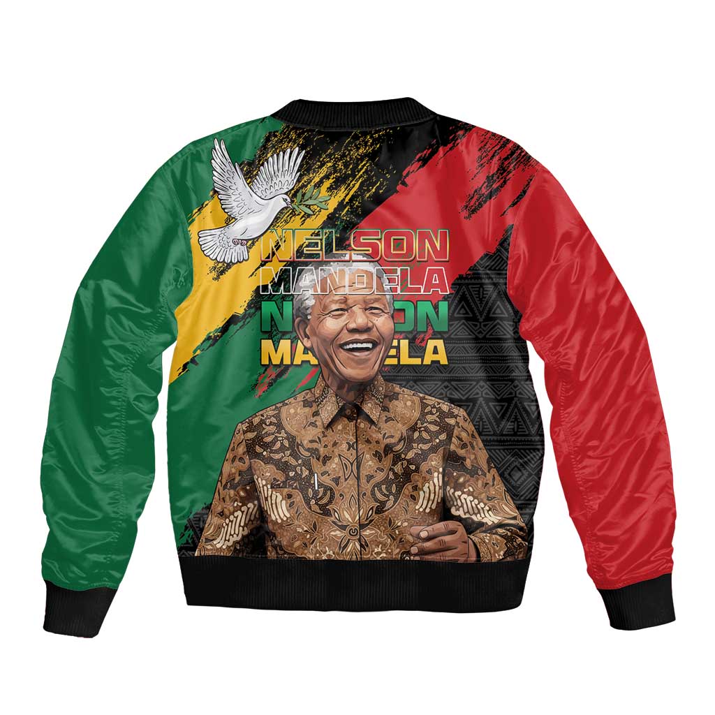 Nelson Mandela International Day Sleeve Zip Bomber Jacket African Pattern Grunge Style - Wonder Print Shop