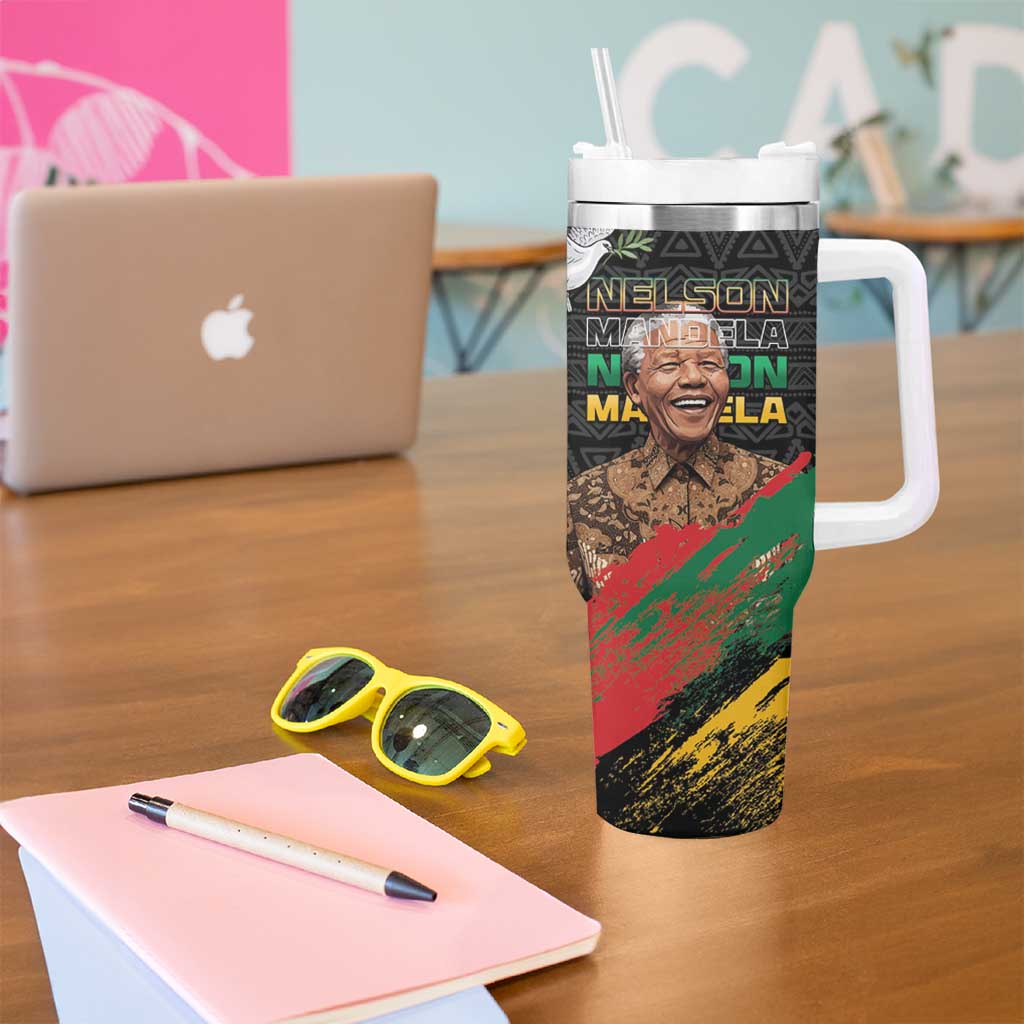 Nelson Mandela International Day Tumbler With Handle African Pattern Grunge Style - Wonder Print Shop