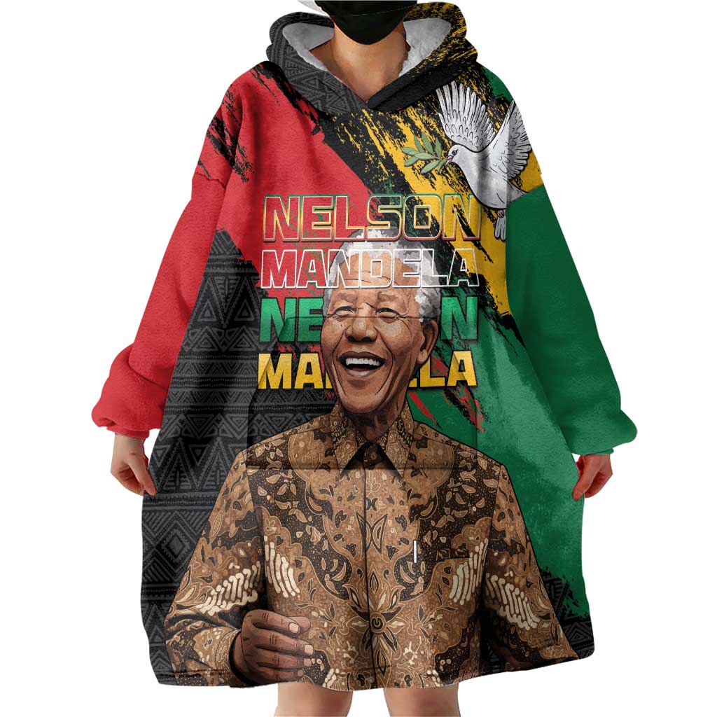 Nelson Mandela International Day Wearable Blanket Hoodie African Pattern Grunge Style - Wonder Print Shop
