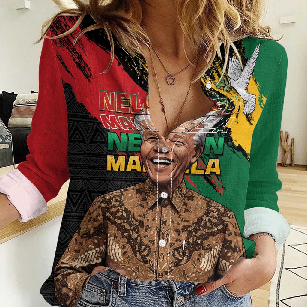 Nelson Mandela International Day Women Casual Shirt African Pattern Grunge Style - Wonder Print Shop