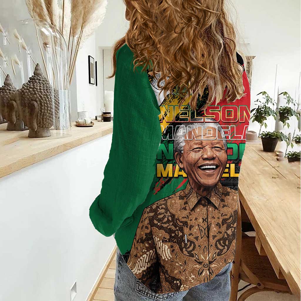 Nelson Mandela International Day Women Casual Shirt African Pattern Grunge Style - Wonder Print Shop