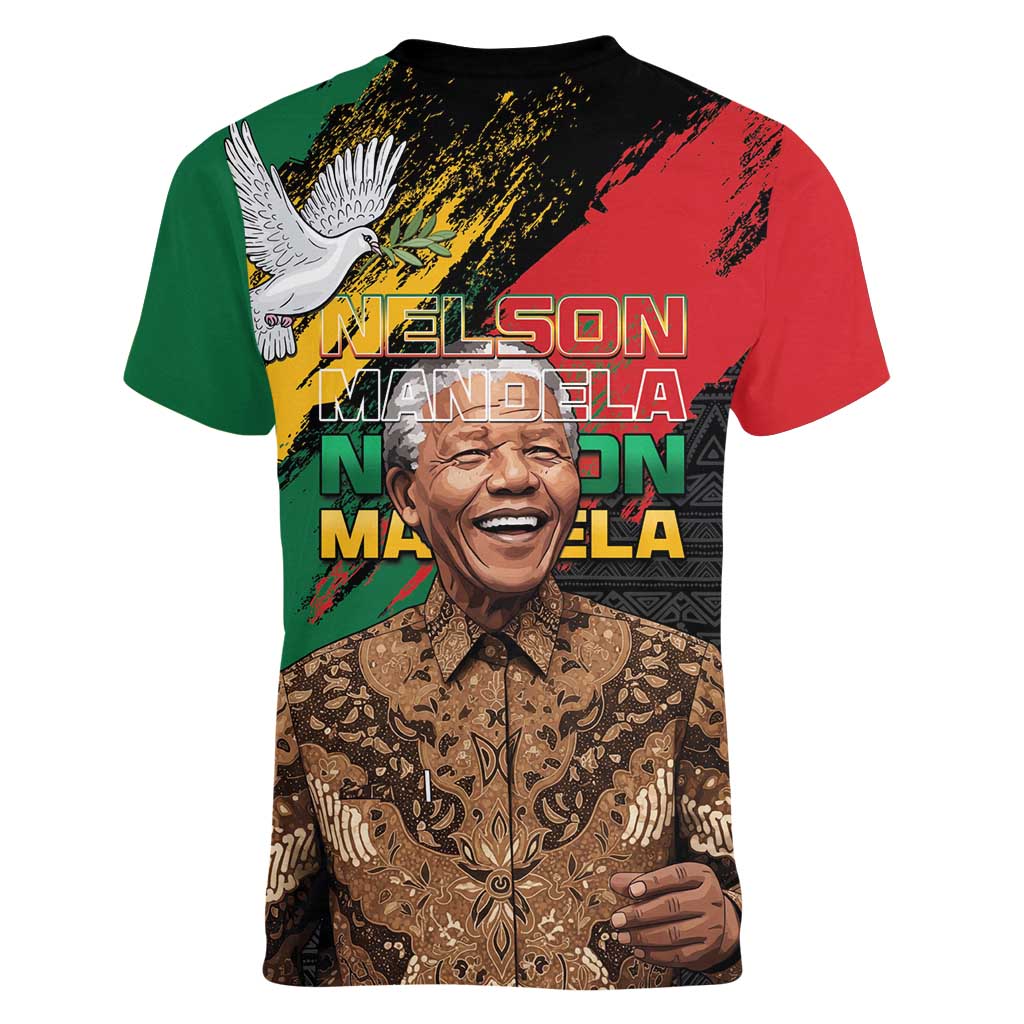 Nelson Mandela International Day Women V-Neck T-Shirt African Pattern Grunge Style - Wonder Print Shop