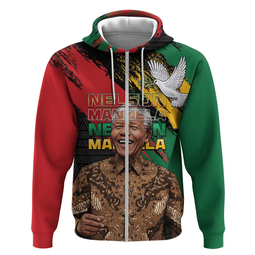 Nelson Mandela International Day Zip Hoodie African Pattern Grunge Style - Wonder Print Shop