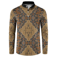 Madiba Nelson Mandela Button Sweatshirt Indonesia Batik Earthy Brown - Wonder Print Shop