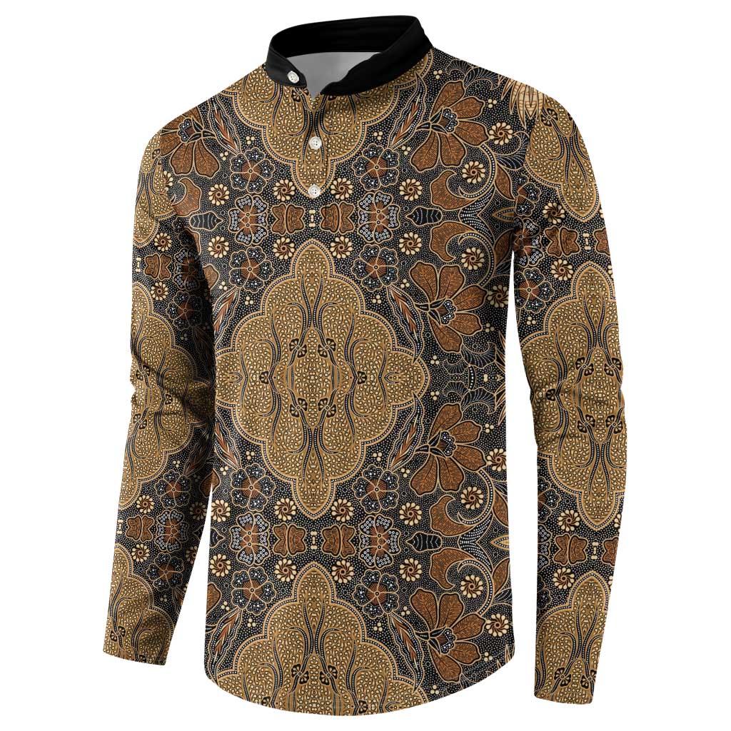 Madiba Nelson Mandela Button Sweatshirt Indonesia Batik Earthy Brown - Wonder Print Shop
