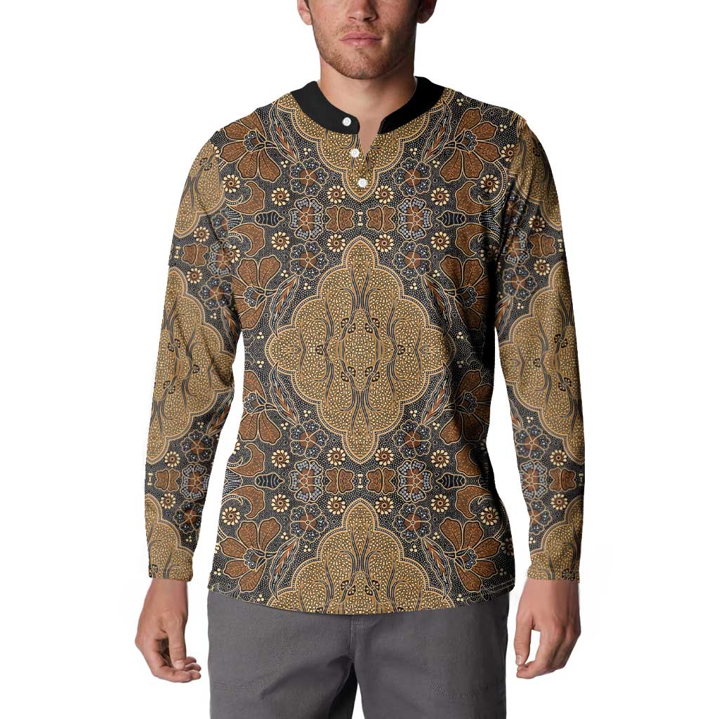 Madiba Nelson Mandela Button Sweatshirt Indonesia Batik Earthy Brown - Wonder Print Shop
