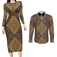 Madiba Nelson Mandela Couples Matching Long Sleeve Bodycon Dress and Long Sleeve Button Shirt Indonesia Batik Earthy Brown - Wonder Print Shop