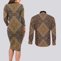Madiba Nelson Mandela Couples Matching Long Sleeve Bodycon Dress and Long Sleeve Button Shirt Indonesia Batik Earthy Brown - Wonder Print Shop