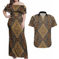 Madiba Nelson Mandela Couples Matching Off Shoulder Maxi Dress and Hawaiian Shirt Indonesia Batik Earthy Brown - Wonder Print Shop