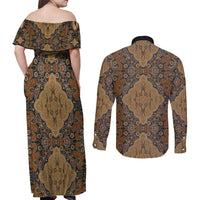 Madiba Nelson Mandela Couples Matching Off Shoulder Maxi Dress and Long Sleeve Button Shirt Indonesia Batik Earthy Brown - Wonder Print Shop