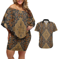 Madiba Nelson Mandela Couples Matching Off Shoulder Short Dress and Hawaiian Shirt Indonesia Batik Earthy Brown - Wonder Print Shop