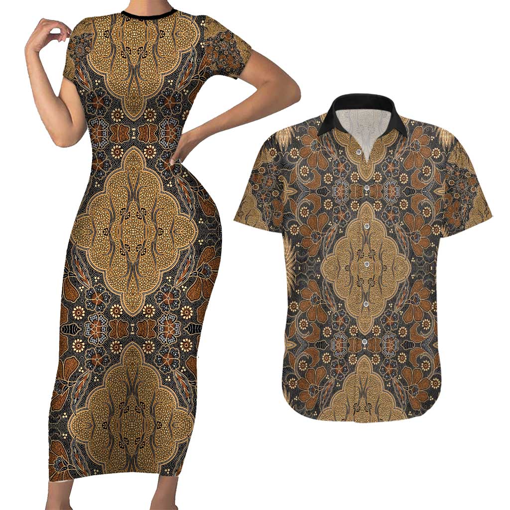 Madiba Nelson Mandela Couples Matching Short Sleeve Bodycon Dress and Hawaiian Shirt Indonesia Batik Earthy Brown - Wonder Print Shop