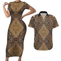 Madiba Nelson Mandela Couples Matching Short Sleeve Bodycon Dress and Hawaiian Shirt Indonesia Batik Earthy Brown - Wonder Print Shop