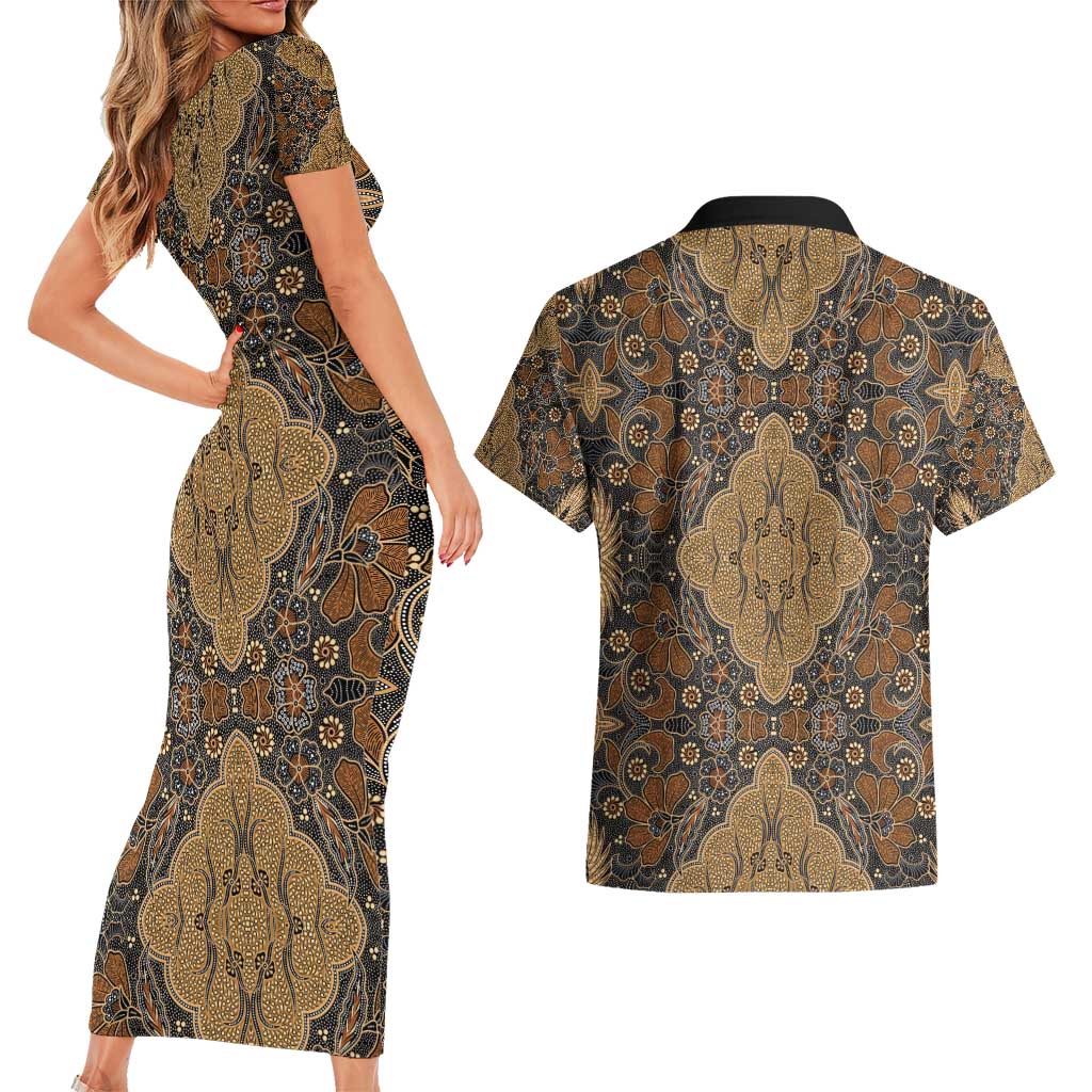 Madiba Nelson Mandela Couples Matching Short Sleeve Bodycon Dress and Hawaiian Shirt Indonesia Batik Earthy Brown - Wonder Print Shop