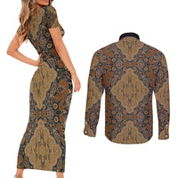 Madiba Nelson Mandela Couples Matching Short Sleeve Bodycon Dress and Long Sleeve Button Shirt Indonesia Batik Earthy Brown - Wonder Print Shop