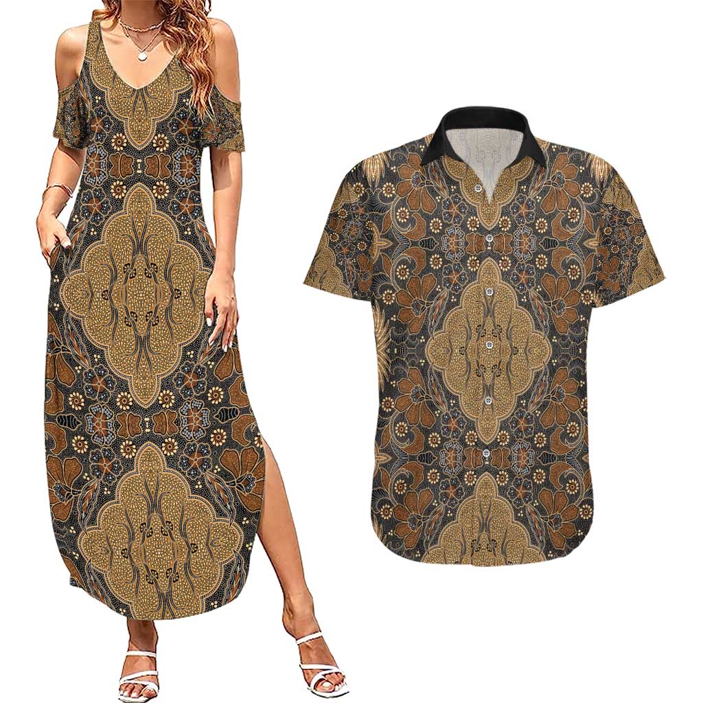Madiba Nelson Mandela Couples Matching Summer Maxi Dress and Hawaiian Shirt Indonesia Batik Earthy Brown - Wonder Print Shop