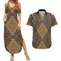 Madiba Nelson Mandela Couples Matching Summer Maxi Dress and Hawaiian Shirt Indonesia Batik Earthy Brown - Wonder Print Shop