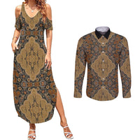 Madiba Nelson Mandela Couples Matching Summer Maxi Dress and Long Sleeve Button Shirt Indonesia Batik Earthy Brown - Wonder Print Shop