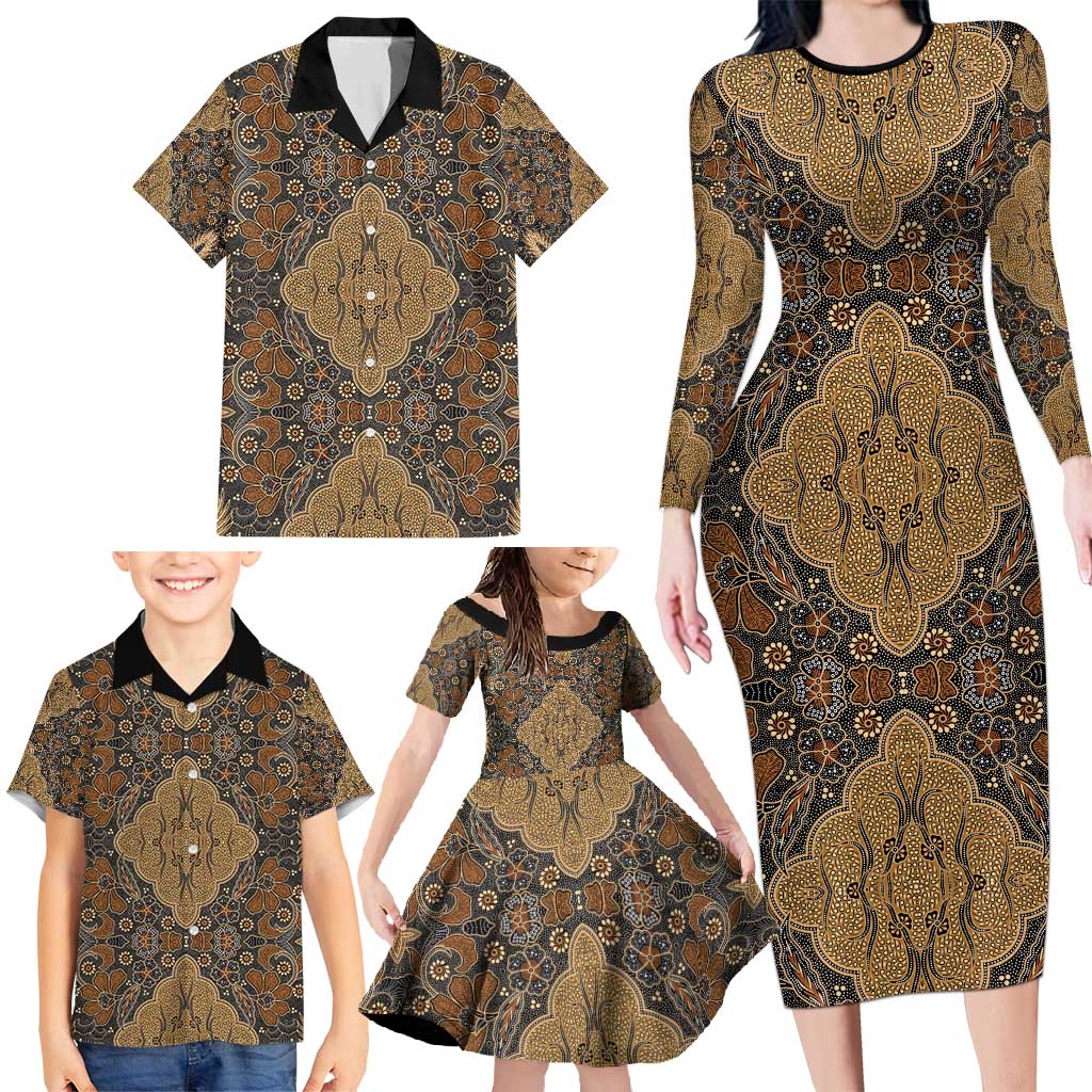 Madiba Nelson Mandela Family Matching Long Sleeve Bodycon Dress and Hawaiian Shirt Indonesia Batik Earthy Brown - Wonder Print Shop