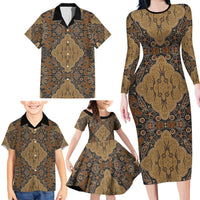 Madiba Nelson Mandela Family Matching Long Sleeve Bodycon Dress and Hawaiian Shirt Indonesia Batik Earthy Brown - Wonder Print Shop