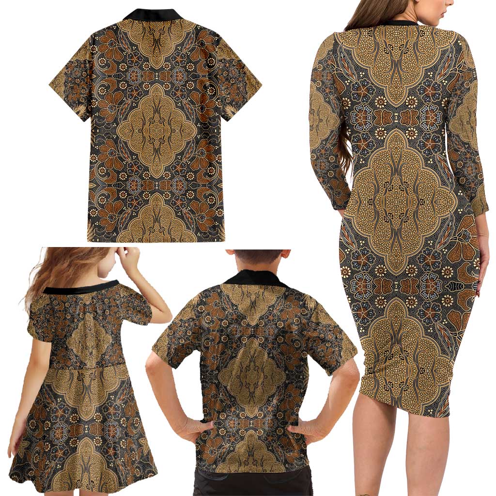 Madiba Nelson Mandela Family Matching Long Sleeve Bodycon Dress and Hawaiian Shirt Indonesia Batik Earthy Brown - Wonder Print Shop