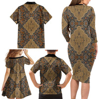 Madiba Nelson Mandela Family Matching Long Sleeve Bodycon Dress and Hawaiian Shirt Indonesia Batik Earthy Brown - Wonder Print Shop