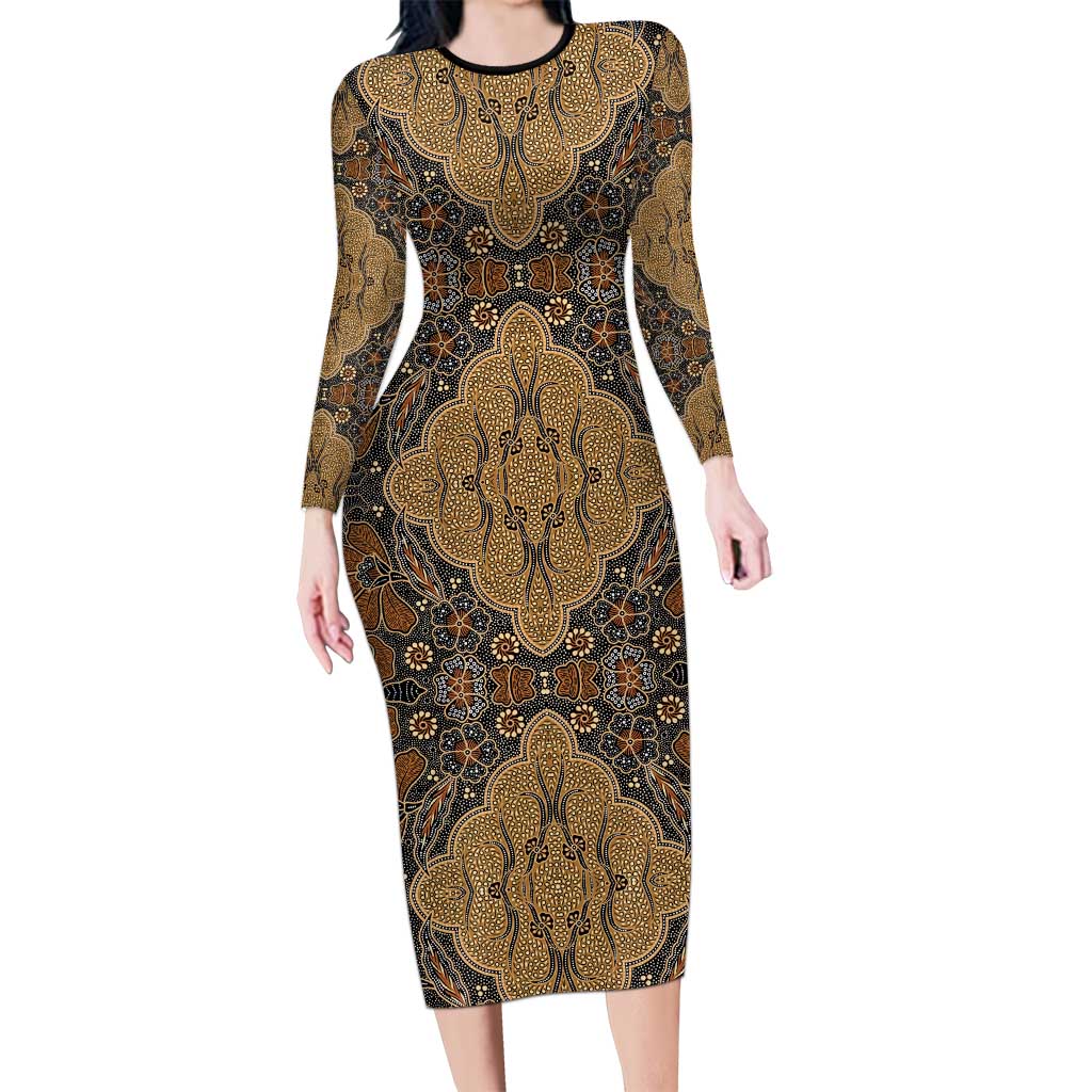 Madiba Nelson Mandela Family Matching Long Sleeve Bodycon Dress and Hawaiian Shirt Indonesia Batik Earthy Brown - Wonder Print Shop